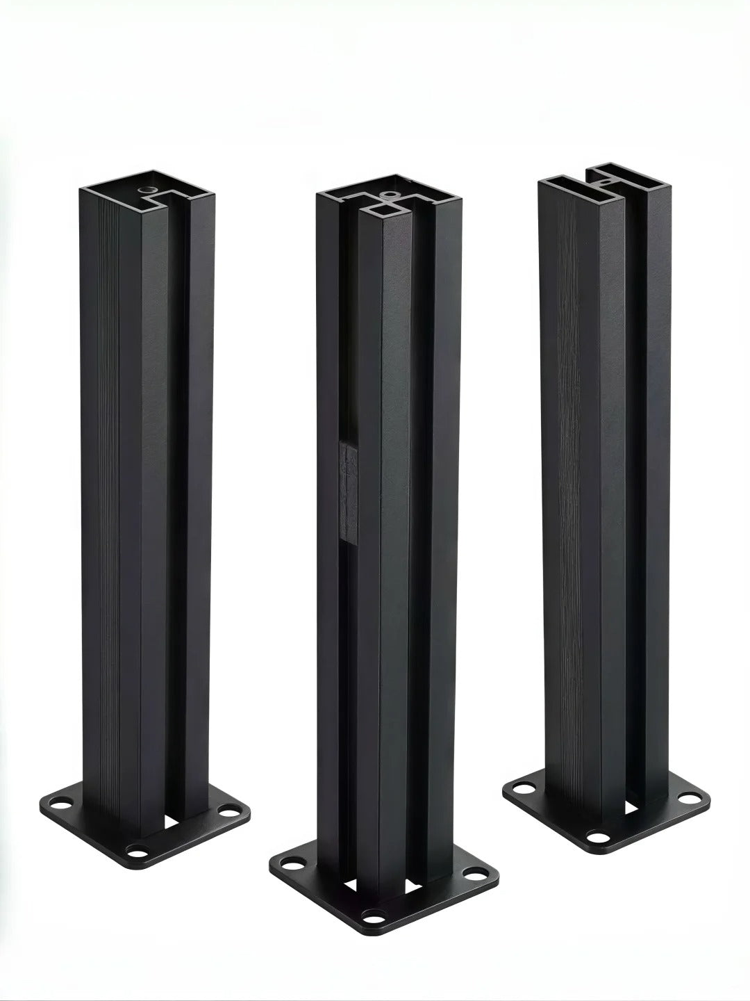 Black Rothnow aluminum glass railing RNAR01 for outdoor balconies and decks, featuring sleek, modern design and sturdy construction.