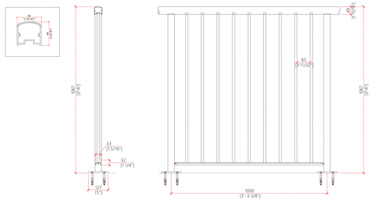 Black Rothnow aluminum railing RNAR03 with customized size, sturdy and modern design for outdoor safety and aesthetic enhancement.