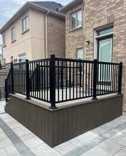 Black Rothnow Aluminum Railing RNAR04, custom-sized safety railing with sleek design, suitable for outdoor or balcony installation.