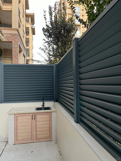 Black Rothnow aluminum railing with shutter design, customizable size, durable outdoor fence for safety and style.