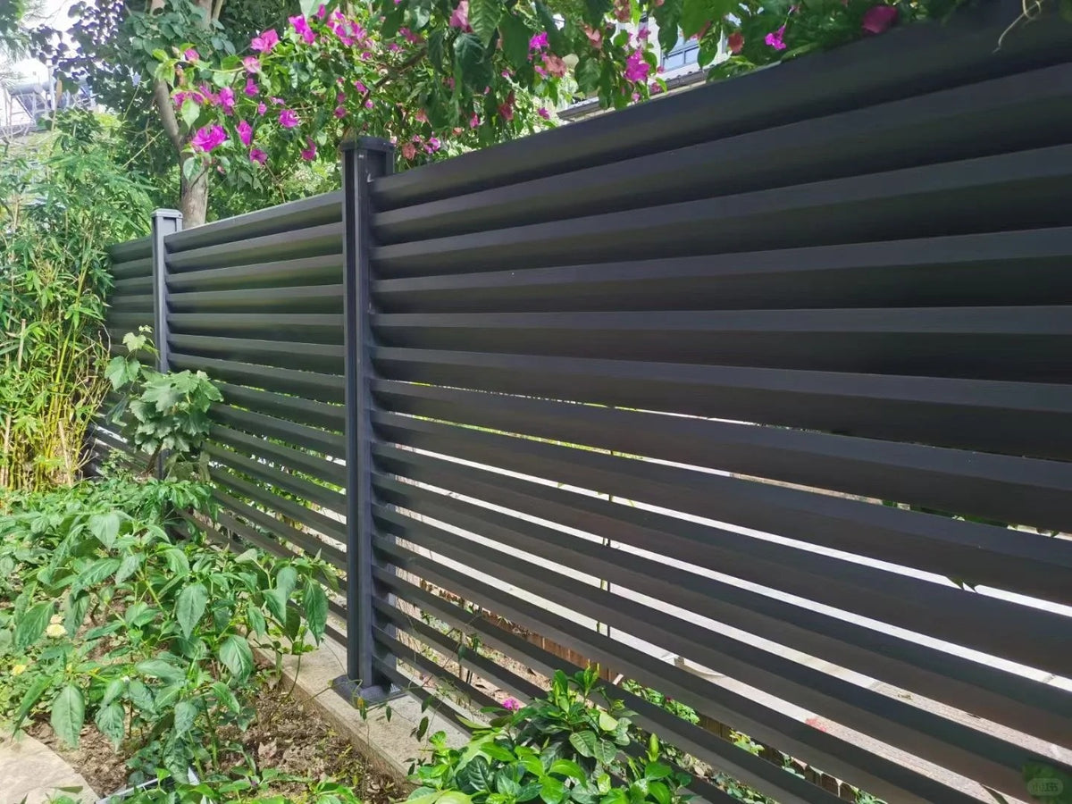 Black Rothnow aluminum railing with shutter design, customized size, durable for outdoor fencing and decorative safety use.
