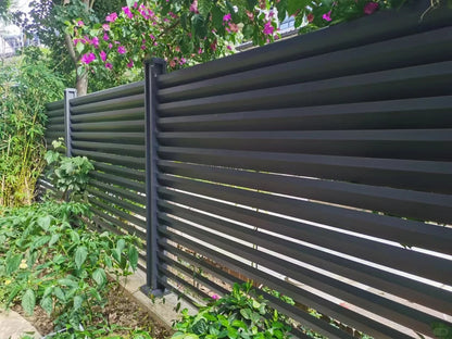 Black Rothnow aluminum railing with shutter design, customized size, durable for outdoor fencing and decorative safety use.