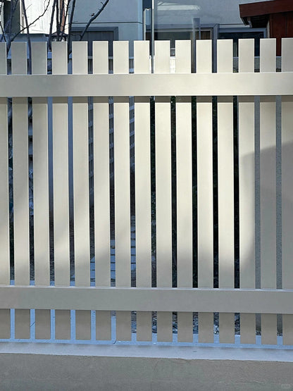 Rothnow® aluminum railing in black, custom-sized fence with vertical bars, designed for outdoor safety and decorative fencing.