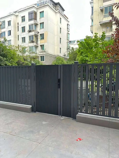 Black Rothnow® aluminum railing and fence with customized size, showcasing sleek, durable aluminum fencing for outdoor spaces.