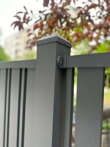 Black Rothnow aluminum railing and fence, customizable size, modern design, durable aluminum material for outdoor safety and style.