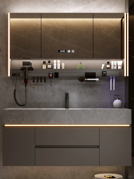 Black Rothnow® bathroom vanity with single basin, customized size, modern design, and sleek finish for contemporary bathrooms.