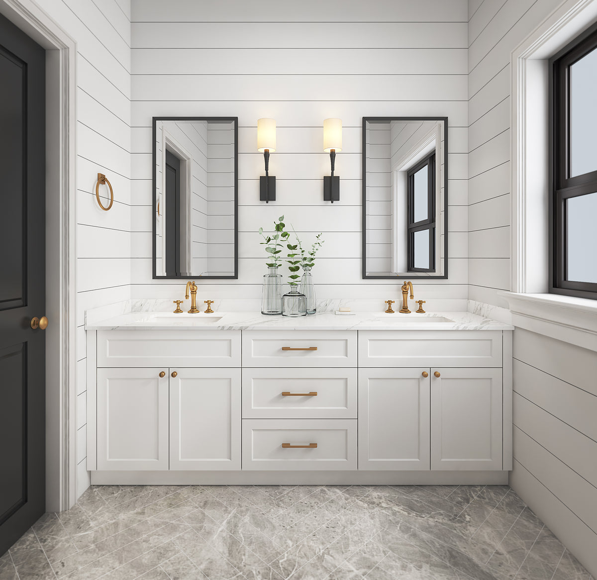 Black Rothnow Bathroom Vanity RNBV08 with custom size护栏, featuring sleek design and durable construction for modern bathrooms.