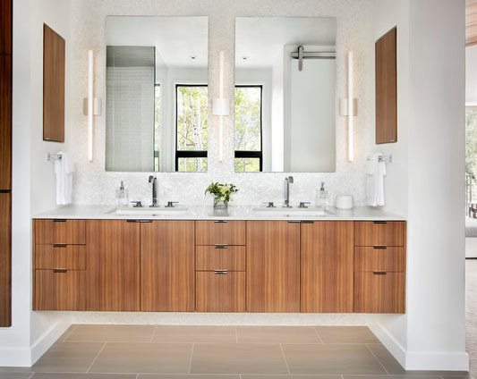 Black Rothnow® bathroom vanity RNBV08 with customized size and sleek design, featuring a modern protective railing for bathroom use.