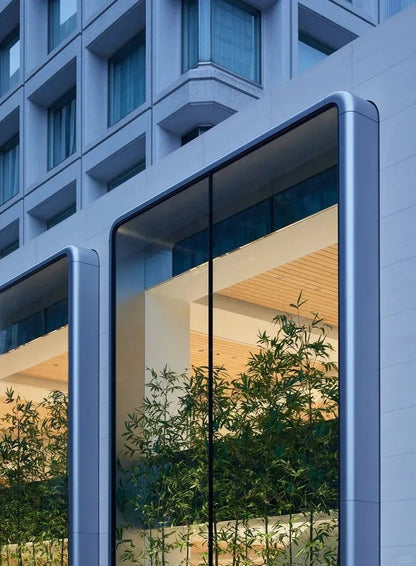 Black Rothnow aluminum panel curtain wall window, customized size, modern exterior building cladding, sleek and durable design.