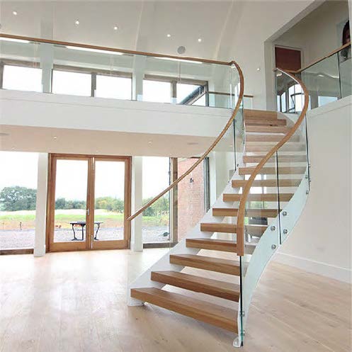 Rothnow curved wooden staircase with black finish, custom size, featuring elegant curved design and sturdy construction.