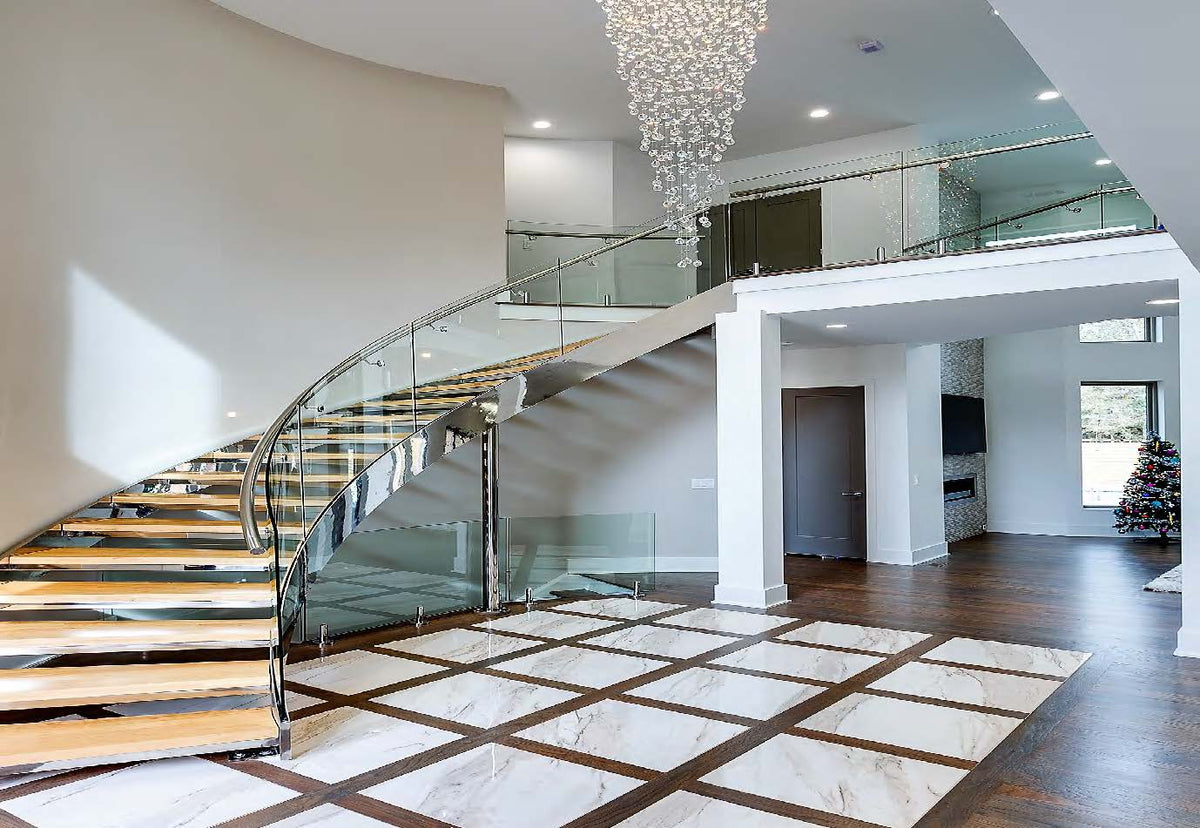 Rothnow® curved wooden staircase with black finish, custom size, elegant design, and smooth curved handrails for interior decoration.