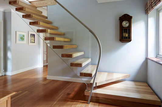 Rothnow® Floating Staircase RNFS01-Wood in black, modern wooden staircase with sleek design and floating steps, custom-sized.