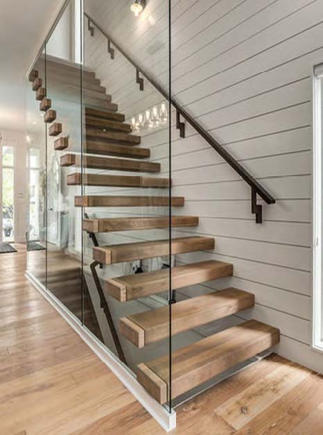 Black Rothnow® floating wooden staircase RNFS01 with customized size, modern design, and sleek appearance for contemporary interiors.