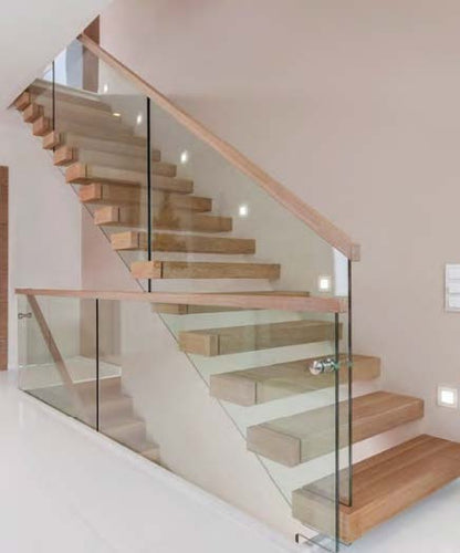 Rothnow® Wood Floating Staircase RNFS01 with black finish, modern design, showcasing sleek, minimalist stairs with open risers.