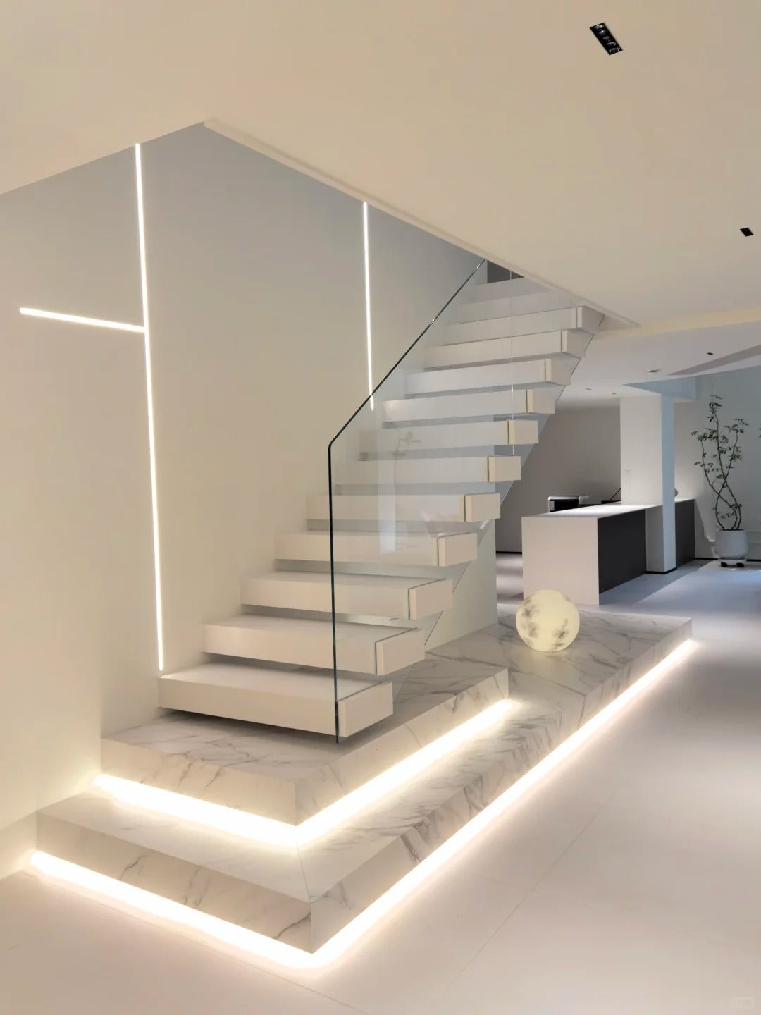 Black Rothnow floating staircase RNFS05 with stone treads, modern design, showcasing customizable size and sleek aesthetic.