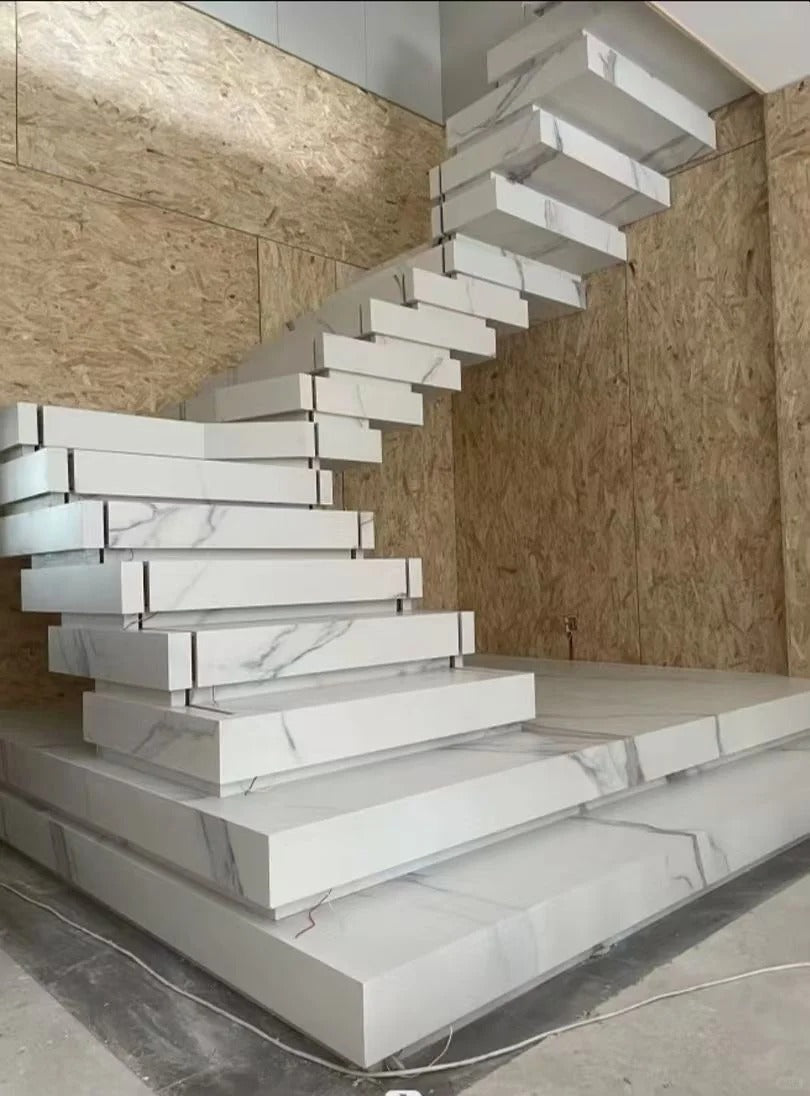 Rothnow® Floating Stone Staircase RNFS06 with black finish, modern staircase with sleek, minimalist design and sturdy floating steps.