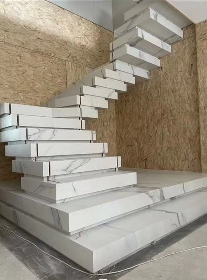 Rothnow® Floating Stone Staircase RNFS06 with black finish, modern staircase with sleek, minimalist design and sturdy floating steps.