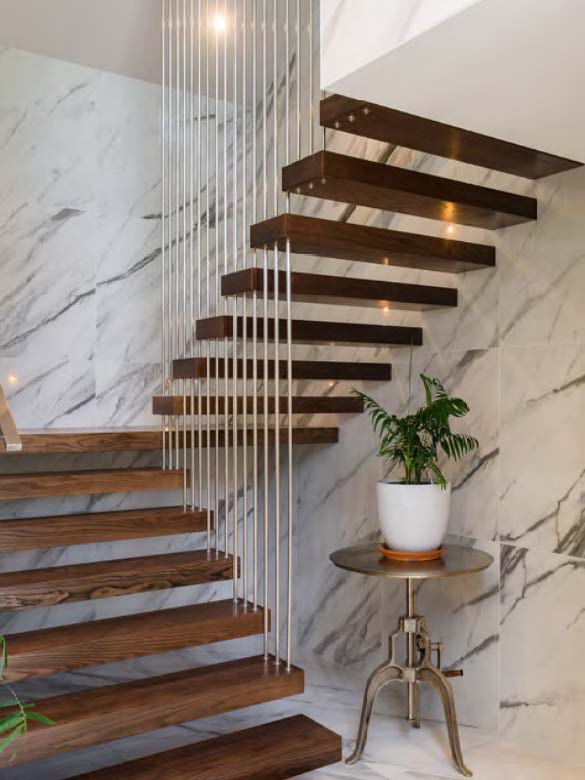 Rothnow® floating staircase with black cable railing, modern design, custom size, sleek interior staircase, RNFS07 model