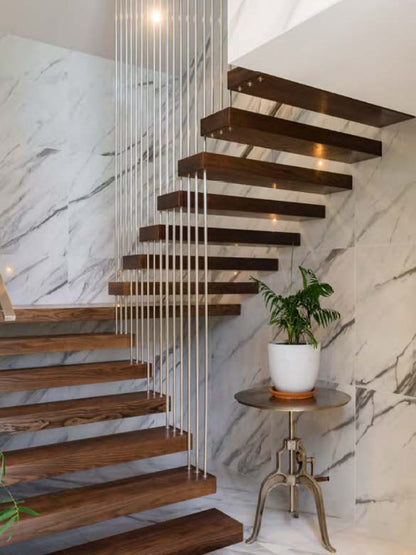 Rothnow® floating staircase with black cable railing, modern design, custom size, sleek interior staircase, RNFS07 model