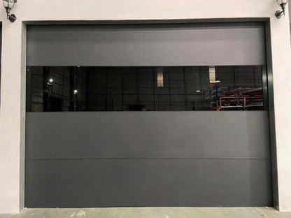 Rothnow® Full Mirror Glass Garage Door in black, customized size, featuring sleek mirror panels for modern garage exterior.