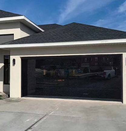 Rothnow full mirror glass garage door in black, customized size, featuring sleek reflective surface for modern garage design.