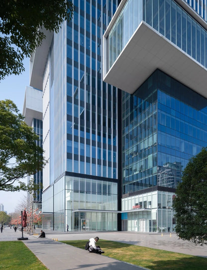 Rothnow Glass Curtain Wall with exposed black frame, showcasing customizable size and sleek modern architectural design.