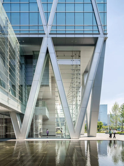 Black Rothnow glass curtain wall with exposed frame, customized size, showcasing a modern building exterior.