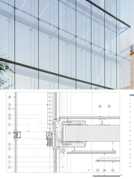 Black Rothnow glass curtain wall with exposed frame, showcasing a sleek, modern exterior window design by Rothnow.