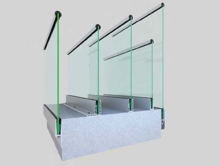 Black Rothnow® U-channel glass railing for safety barrier, featuring sleek glass panels and sturdy metal frame.