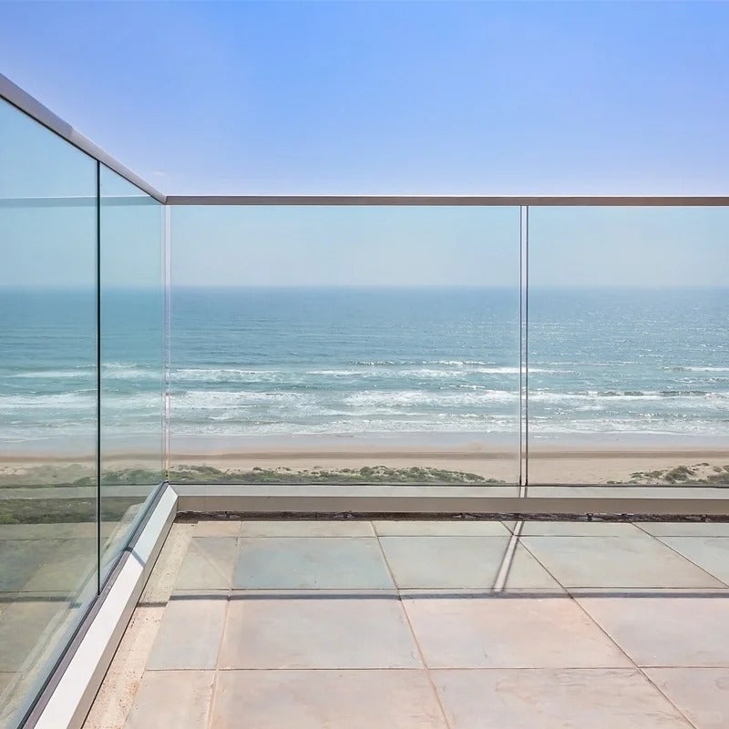 Rothnow® Glass Railing RNGR02-U-channel black glass railing with sleek U-channel design for modern safety and style.