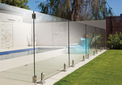 Rothnow® Glass Railing RNGR03 with black spigot mount, clear glass panels for modern balcony or deck safety and style.