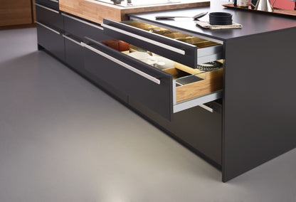 Black Rothnow® lacquer finish kitchen cabinets with sleek, modern design and customizable size, shown with smooth cabinet doors.
