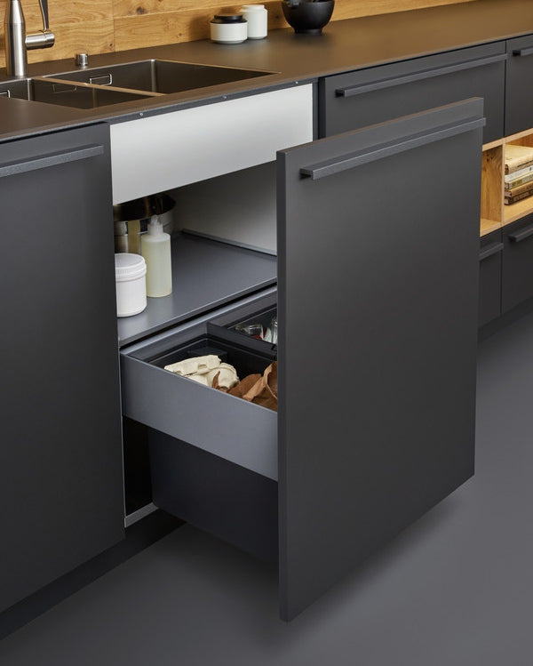 Black lacquer finish Rothnow® kitchen cabinets with custom size design, showcasing sleek cabinet doors in a modern kitchen setting.