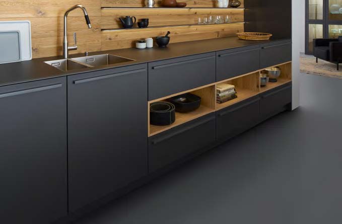 Black Rothnow® lacquer finish kitchen cabinets with sleek cabinetry design, customized size, and modern style for a stylish kitchen upgrade.