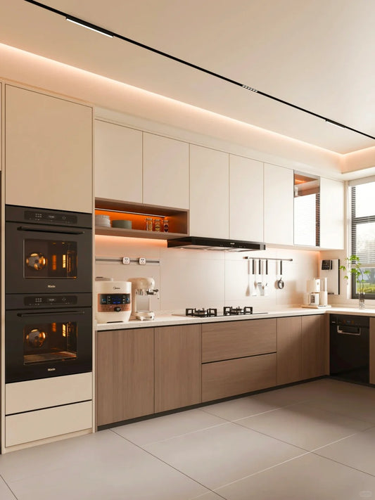 Rothnow® laminated black kitchen cabinet with sleek, modern design and custom size, ideal for contemporary kitchen interiors.