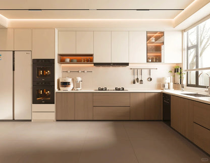 Black Rothnow laminated finish kitchen cabinet with sleek, modern design and customized size, ideal for contemporary kitchen spaces.