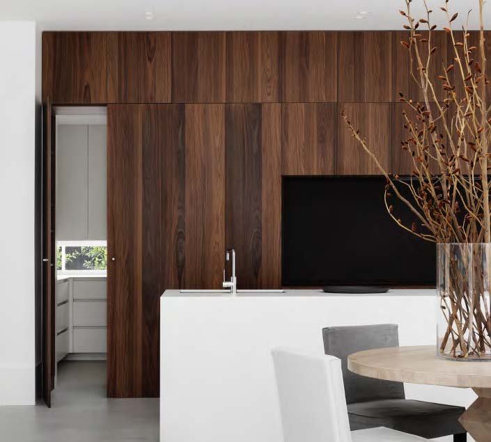 Black Rothnow Kitchen Cabinet RNKC06 with timber veneer finish, showcasing sleek, customized cabinetry for modern kitchens.