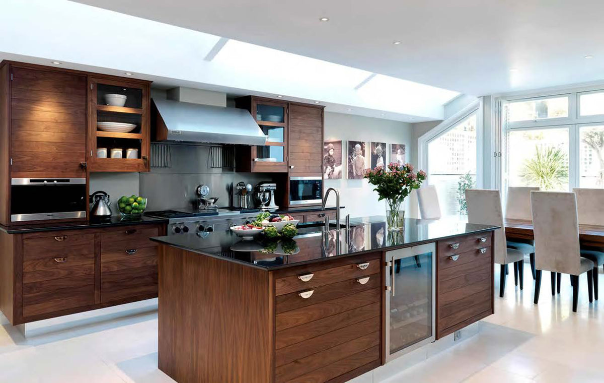 Rothnow® Timber Veneer Finish Kitchen Cabinet, black custom-sized kitchen cabinet with sleek design and modern look.