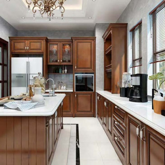 Rothnow® solid wood kitchen cabinet in black, customized size, featuring a protective railing design for modern kitchen storage.