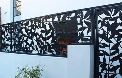 Black Rothnow laser-cutting railing and fence with intricate design, custom-sized for outdoor safety and decorative fencing.