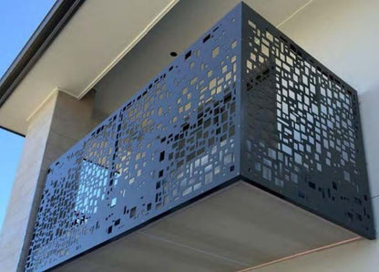 Black Rothnow laser-cutting railing and fence with intricate cutout design, custom-sized for outdoor safety and decorative use.