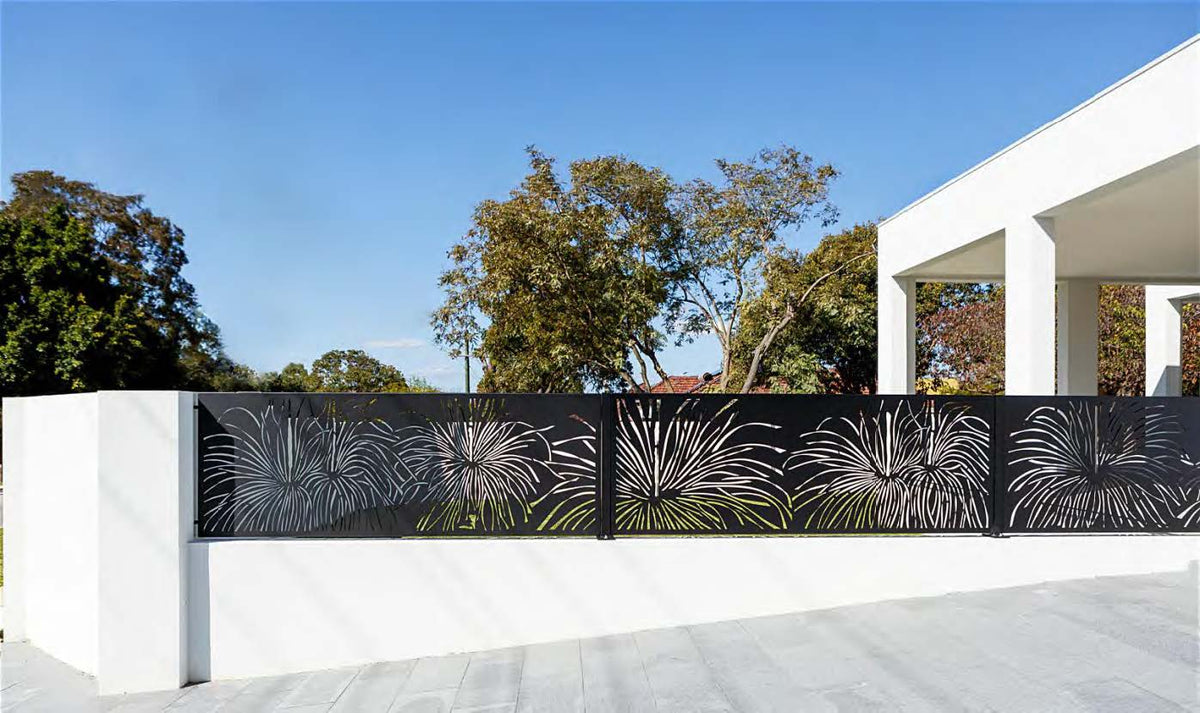 Black Rothnow laser-cutting railing and fence with intricate design, customized size, and sturdy metal construction.