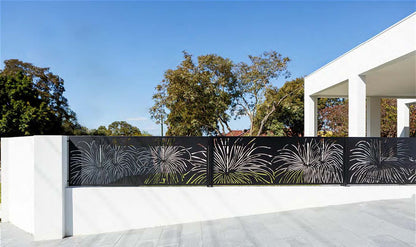 Black Rothnow laser-cutting railing and fence with intricate design, customized size, and sturdy metal construction.