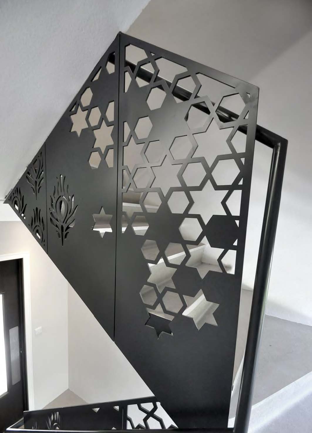 Black Rothnow laser-cutting railing and fence with intricate design, custom-sized for added security and style.