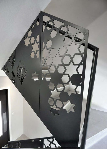 Black Rothnow laser-cutting railing and fence with intricate design, custom-sized for added security and style.