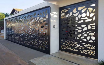 Black Rothnow laser-cutting railing and fence, customized size, intricate design, durable steel construction for outdoor use