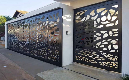 Black Rothnow laser-cutting railing and fence, customized size, intricate design, durable steel construction for outdoor use