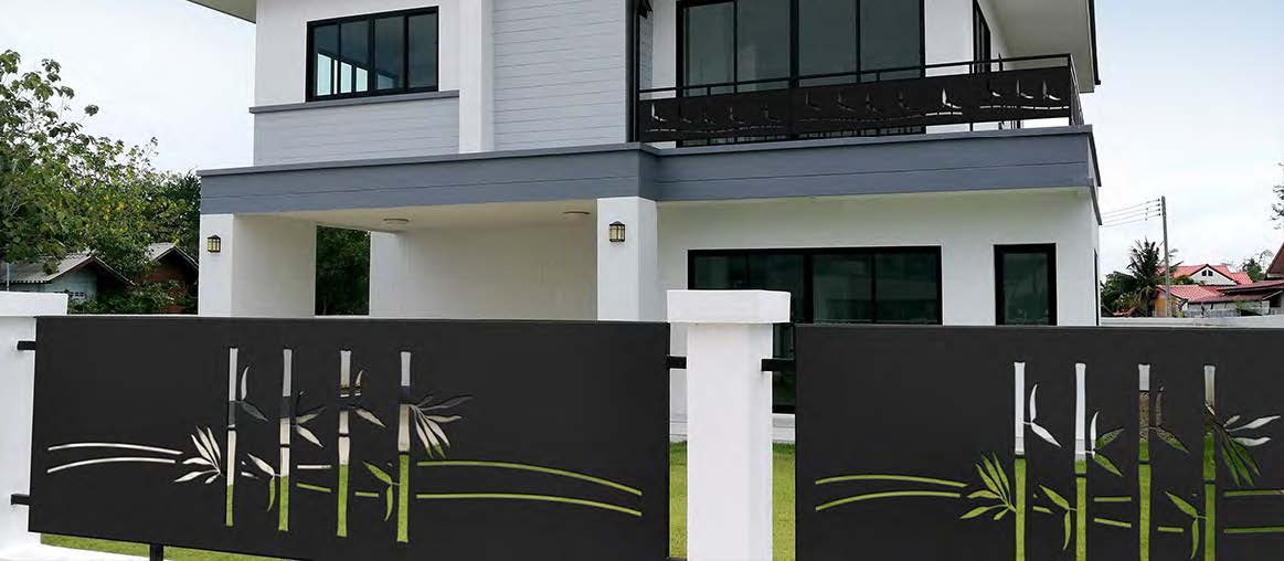 Black Rothnow laser-cutting railing and fence with intricate design, customized size for outdoor safety and decorative fencing.
