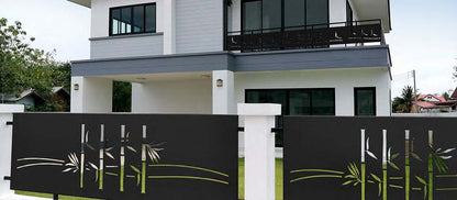 Black Rothnow laser-cutting railing and fence with intricate design, customized size for outdoor safety and decorative fencing.