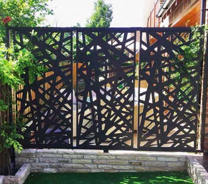 Black Rothnow laser-cutting railing and fence with intricate design, customized size for outdoor security and decorative use.